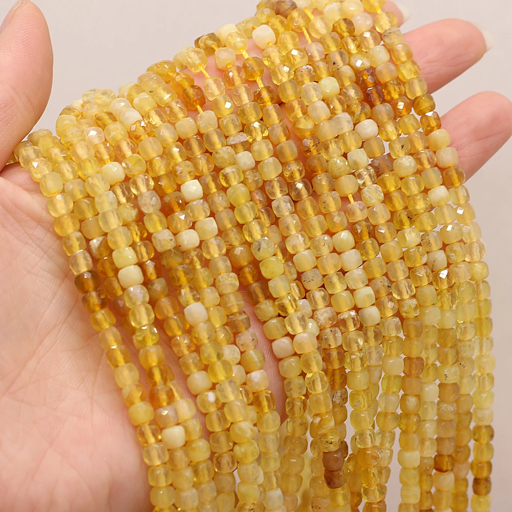 

Natural Semi-precious Stone Beads Faceted Square Cube Yellow Opal Loose Beads for Jewelry Making DIY Necklace Bracelet Gift 14''