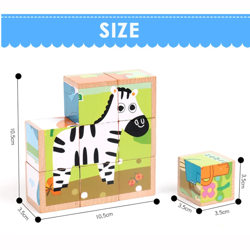 

9pcs/set Wood Six Pattern 3D Puzzles Blocks Kids Wooden Toy Animals/ Vehicle/ Fruit Baby Learning Educational Toys for Children