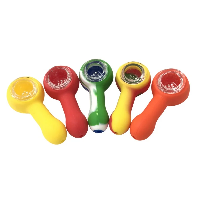 

5pcs Silicone Glass Smoking Pipes Random Color Grinder Weed Travel Tobacco Pipes Spoon Unbreakable Cigarette Accessories