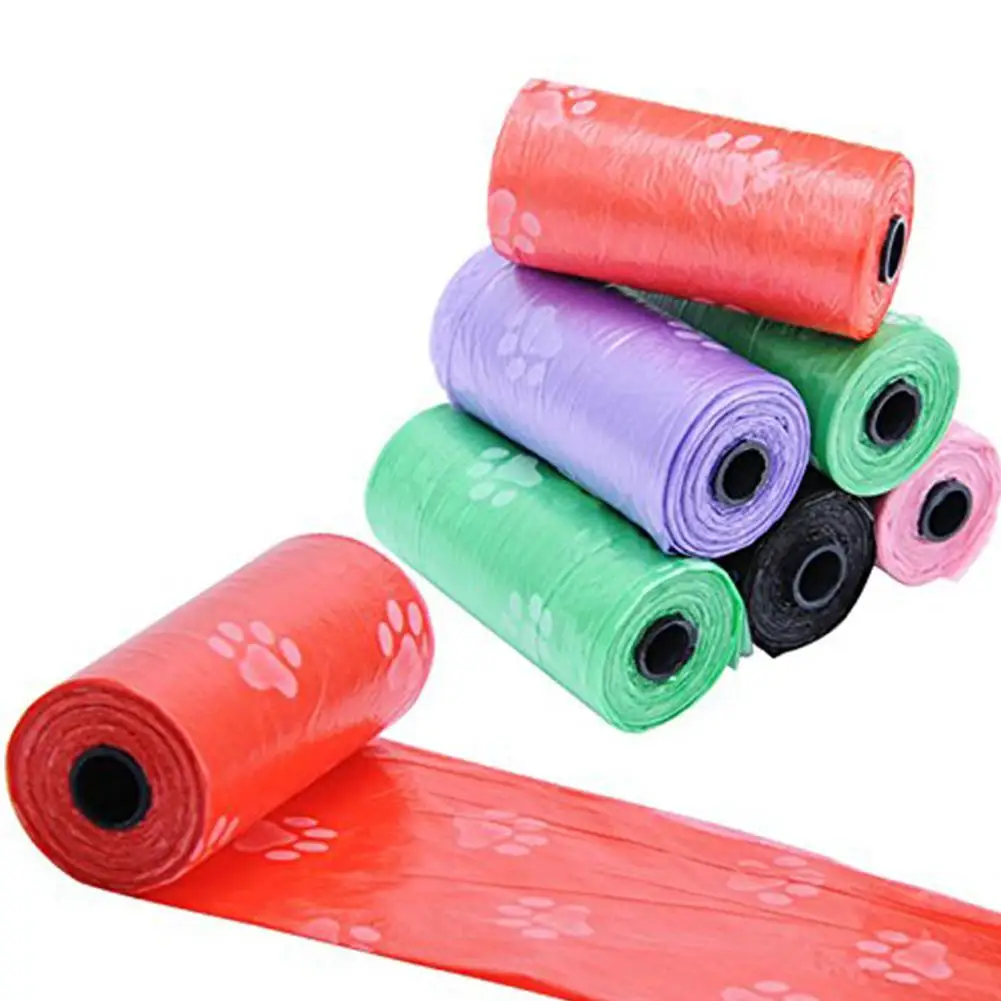 Kuulee 15 шт/рулон одноразовый Разлагаемый мешок для собак с милым принтом лап