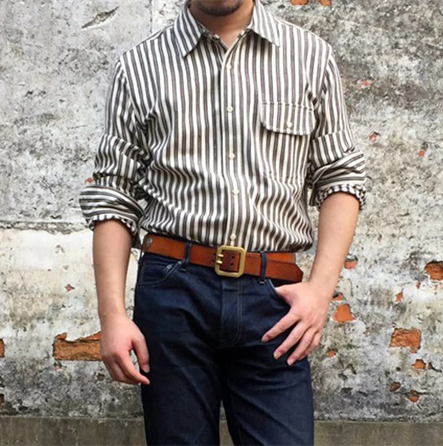 Оригинальная Мужская рубашка в полоску с длинными рукавами ретро-рубашка