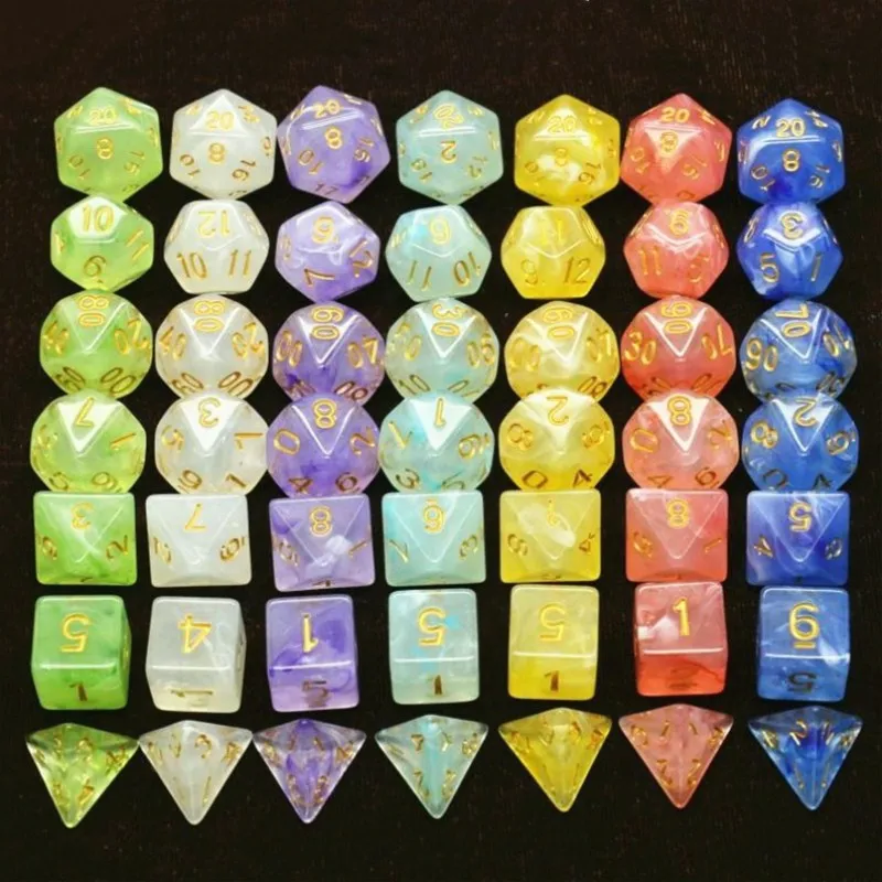 7 шт./компл. многогранные кости d& d4 d6 d8 d10 d% d12 d20 многогранные TRPG игры Набор Игральный костей Настольная игра развлекательные кубики