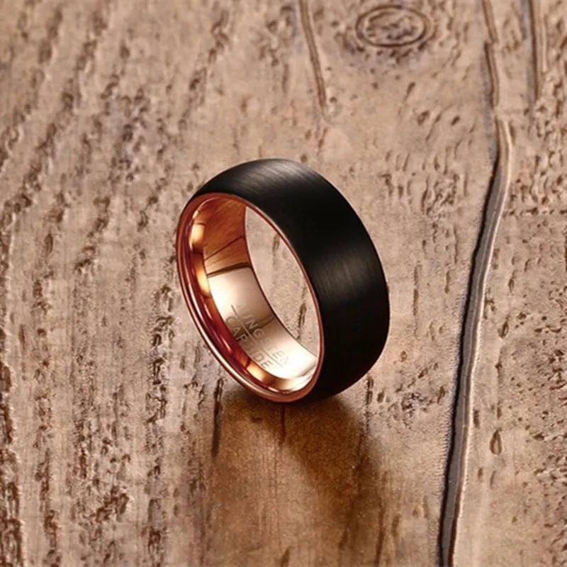 

Popular 8mm Tungsten Carbide Steel noble rose gold black matte ring. The charm of men. Fashion trend engagement accessories.