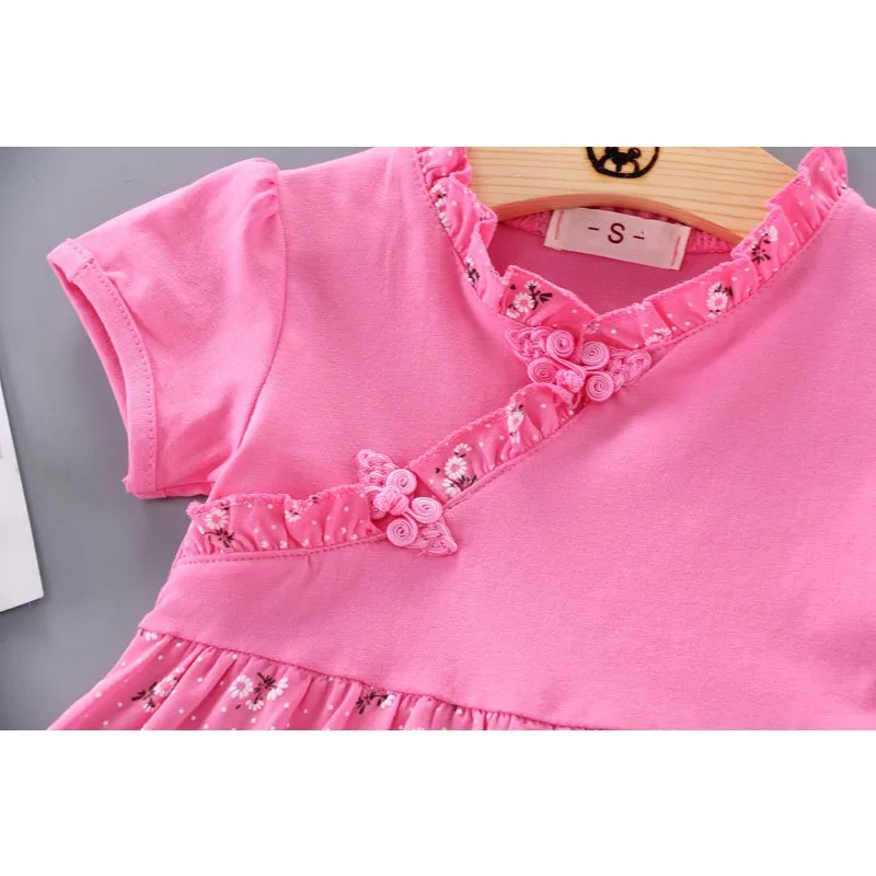

Floral Skirt Summer Girls Casual Wear Infant Polka Dot Solid Color Print Clothing Kid Cute Round Neck Children Newborn Dress