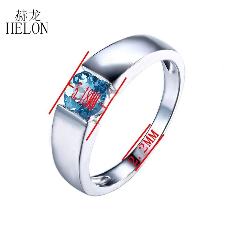 

HELON Real 10K White Gold Flawless Round Cut 1.1ct Genuine Natural Blue Topaz Engagement Wedding Ring Fine Jewelry Gemstone Ring