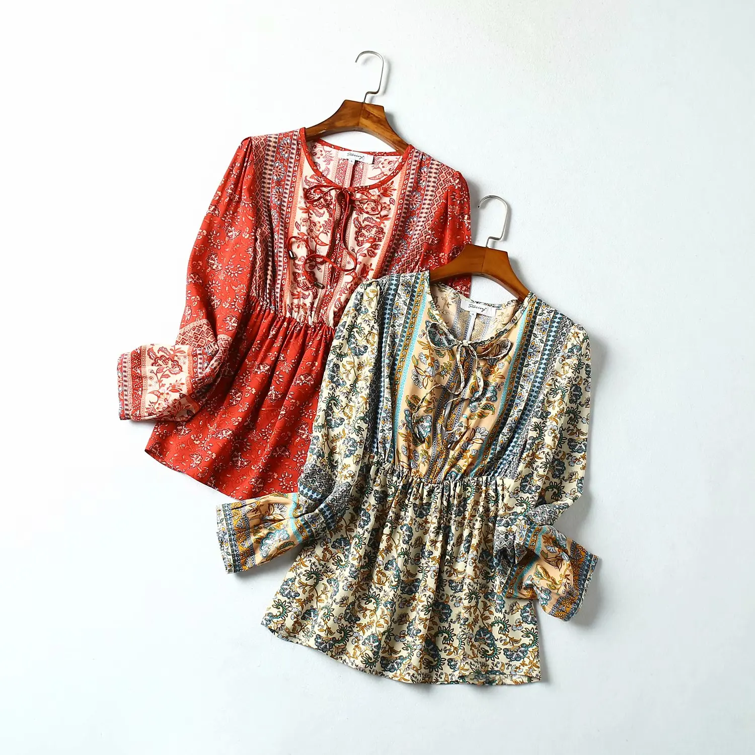 Винтажная шикарная Женская богемная блузка с цветочным принтом и V образным