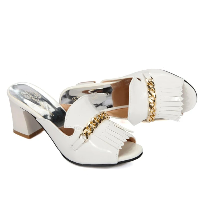 KOLNOO Handmade 5cm Mid-Heels Slippers Easy Wear Chains Peep-Toe Sexy Summer Sandals Three Colors Outdoor Fashion Daily Shoes