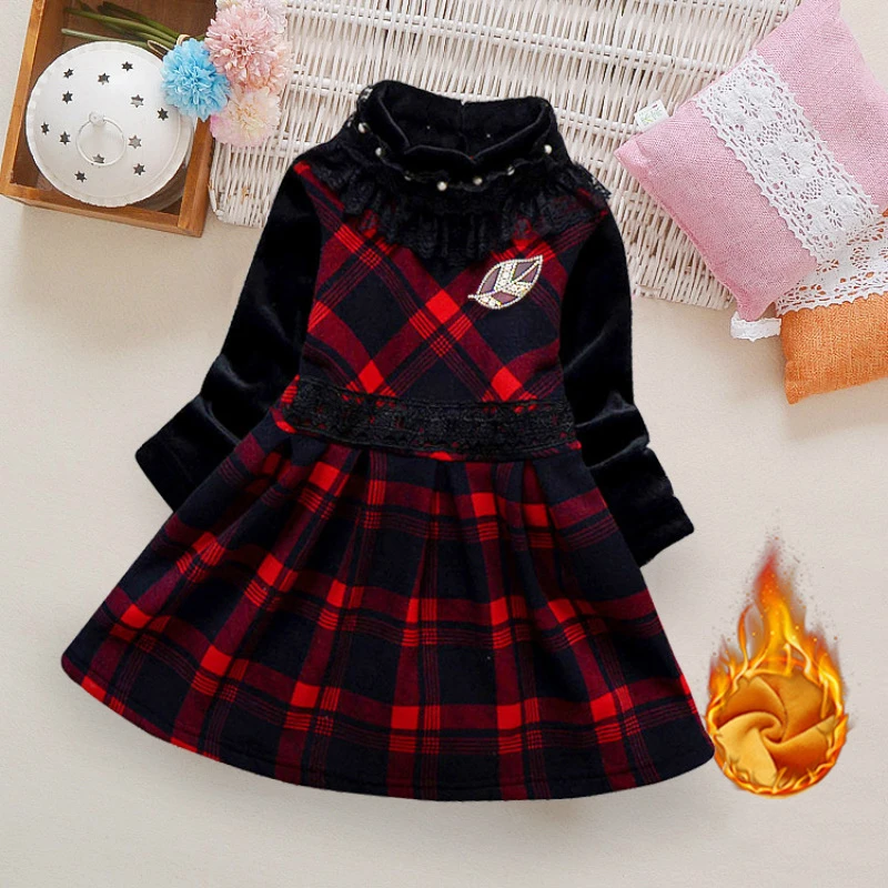 Girls Velvet Dress 2019 Autumn Winter Clothes Lattice Kids Toddler Baby For Girl Princess Cotton Warm Christmas Dresses | Детская одежда