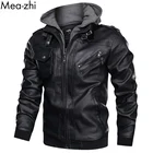 Мужская куртка из искусственной кожи с карманами и капюшоном, осенняя ветровка в стиле панк, мотоциклетная куртка, Мужское пальто со съемной шапкой