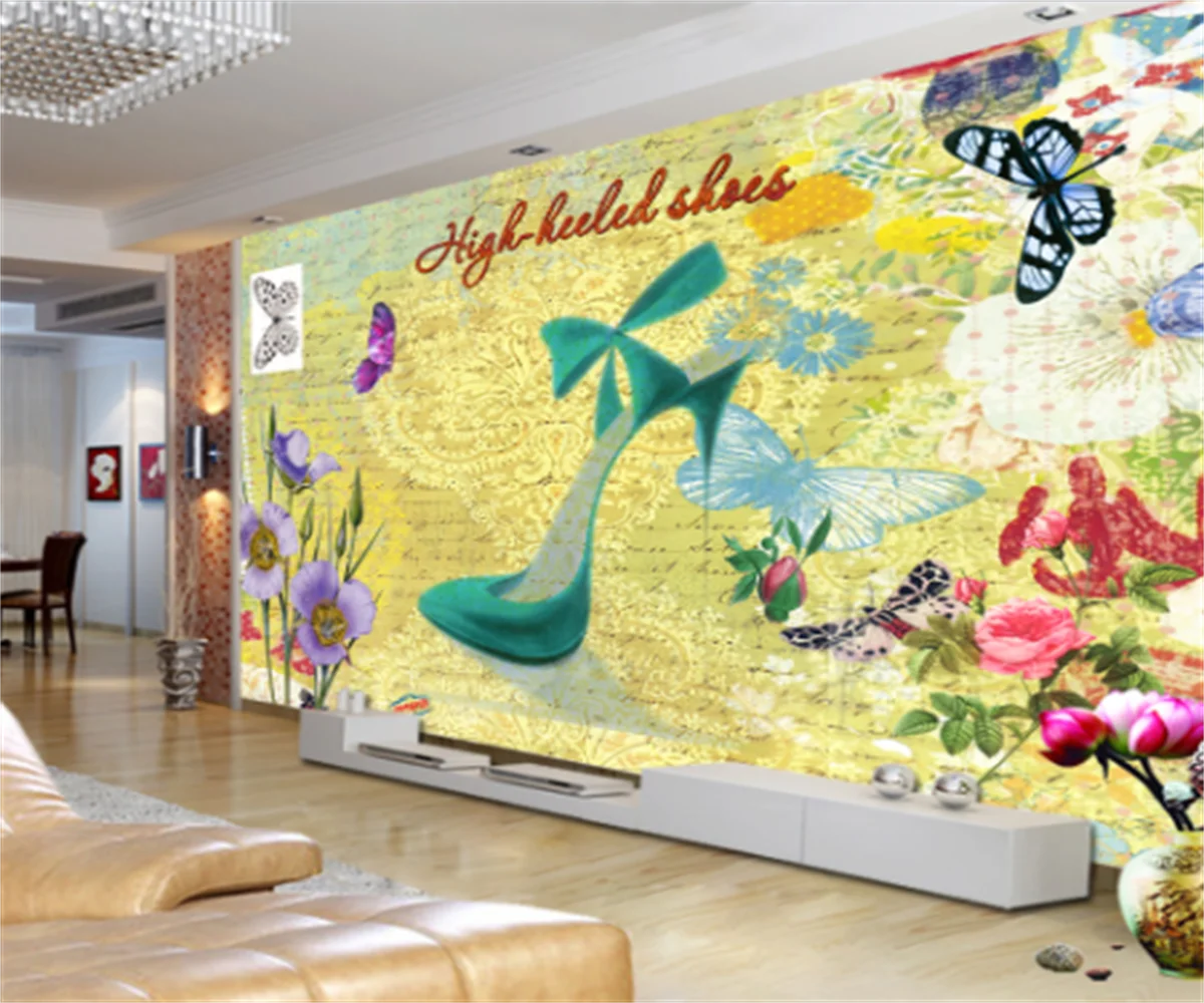 

Customize any size wallpaper European and American style fashion creative high heels TV background wall decorative wall painting