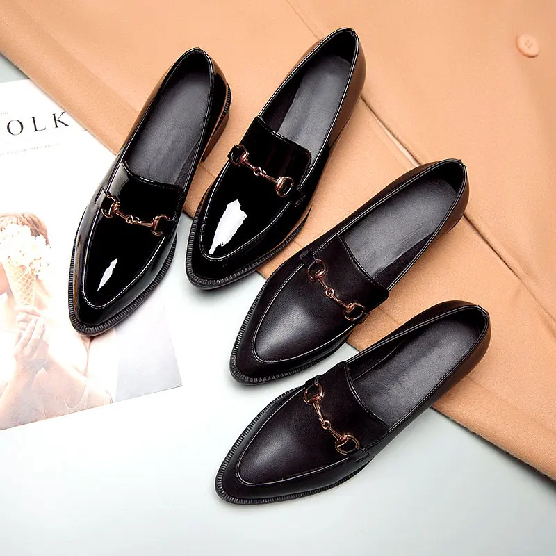 

2021 Pointed Womens Flats Shoes Black Casual Leather Loafers Shoes Comfortable Casual Ladies Slip On Shoes mocasines de mujer