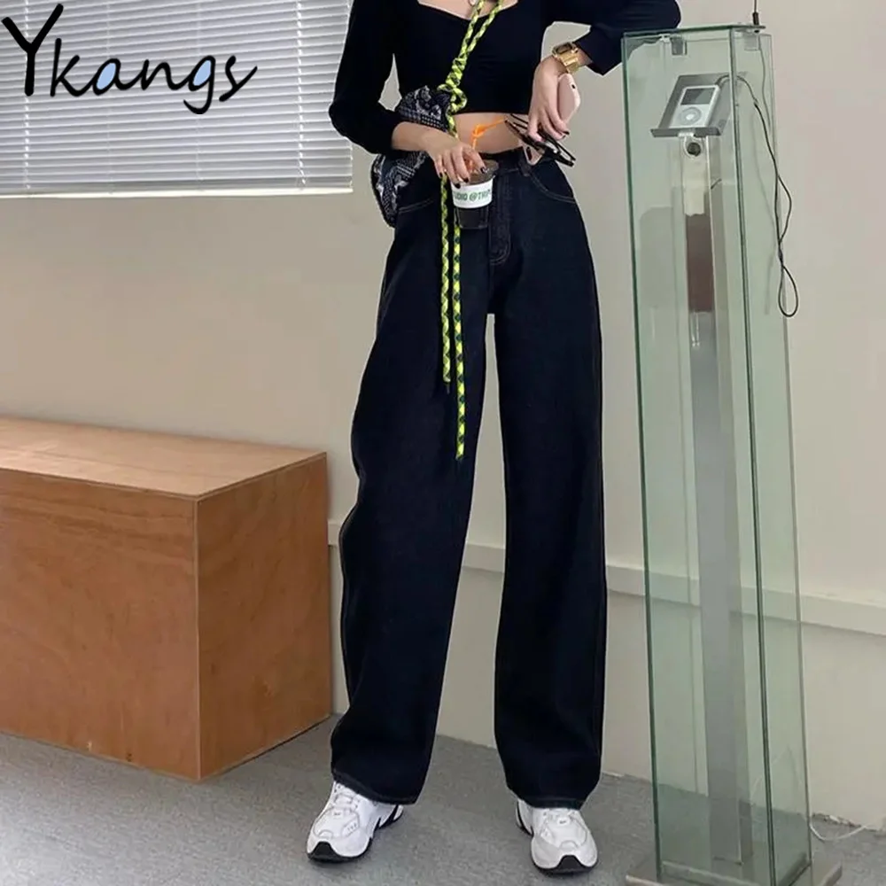

High Waist Black White Wide Leg Jeans Baggy Korean Fashion Casual Wild Long Denim Pants 2021 Harajuku Streetwear Women Trousers