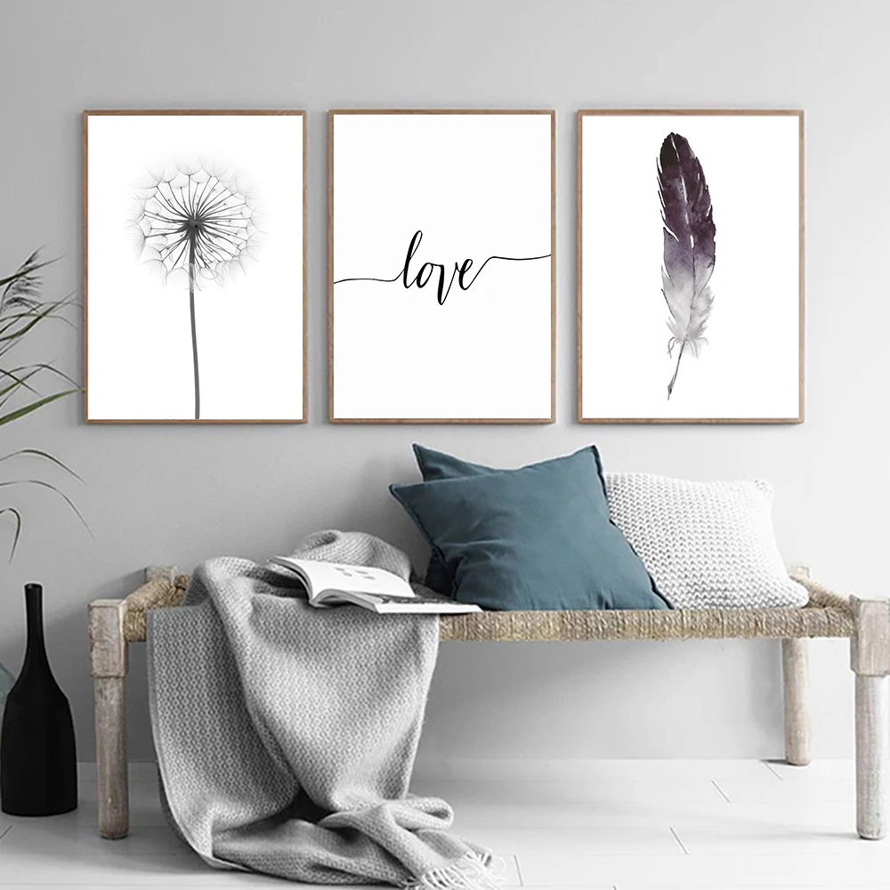 

Canvas Painting Wall Art Feather Posters Black and White Dandelion Print Nordic Style Pictures for Living Room Home Decoration