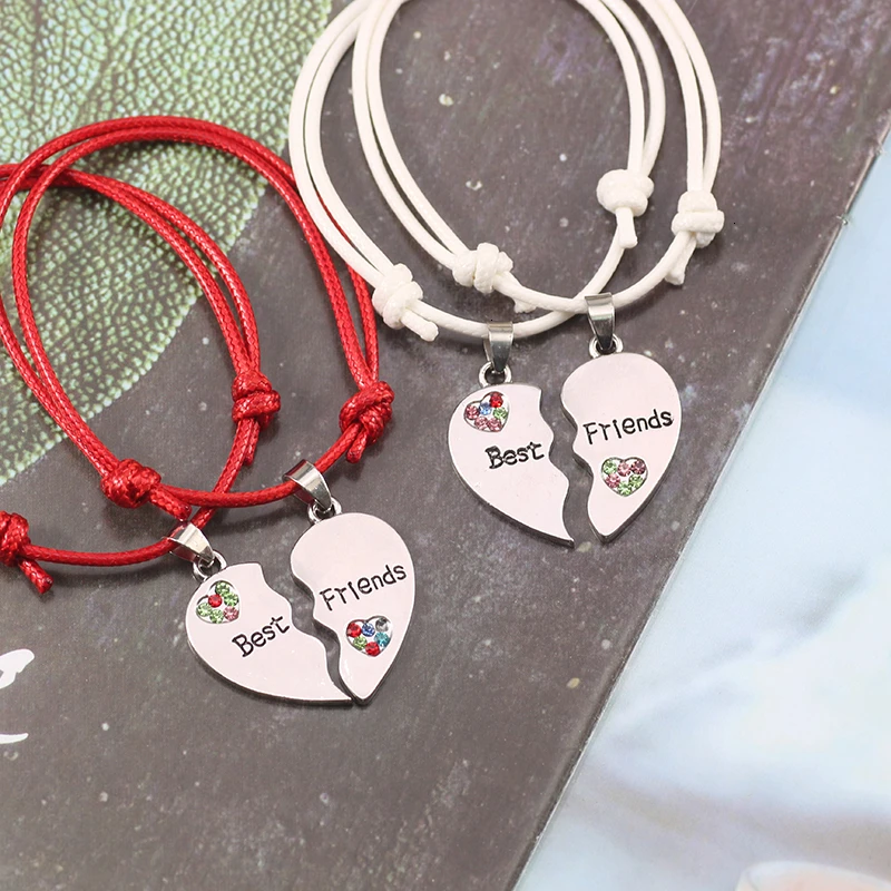 Разноцветный кожаный браслет Best Friend для женщин и мужчин с кристаллами в форме