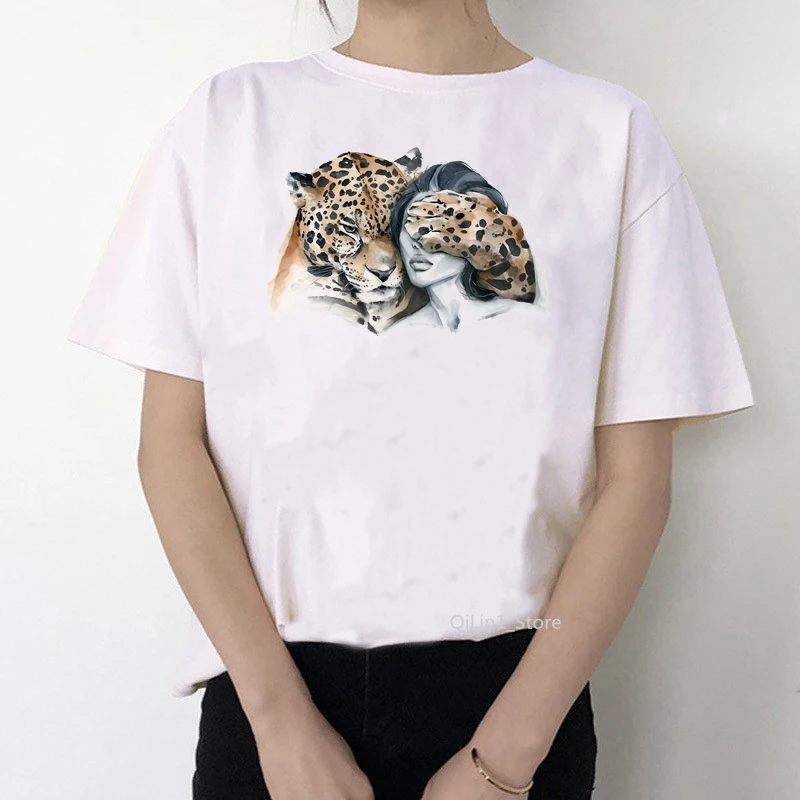 

vintage t shirt women Leopard love girl printed female t-shirt harajuku shirt aesthetic clothes haut femme white vogue tshirt