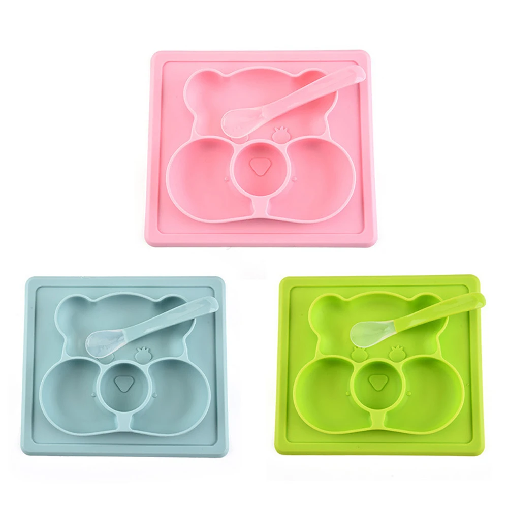 Bear Shaped Baby Feeding Plate Set Children Food Silicone Safety Plates Tableware Child Bowl Silicone Bowl Kids Eating Dishes
