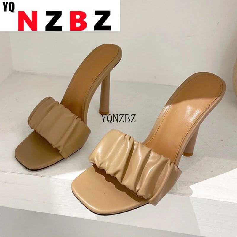 

Женские Плиссированные шлепанцы YQNZBZ, квадратный открытый носок, сланцы, летняя пляжная обувь, черные, Размеры 35-42