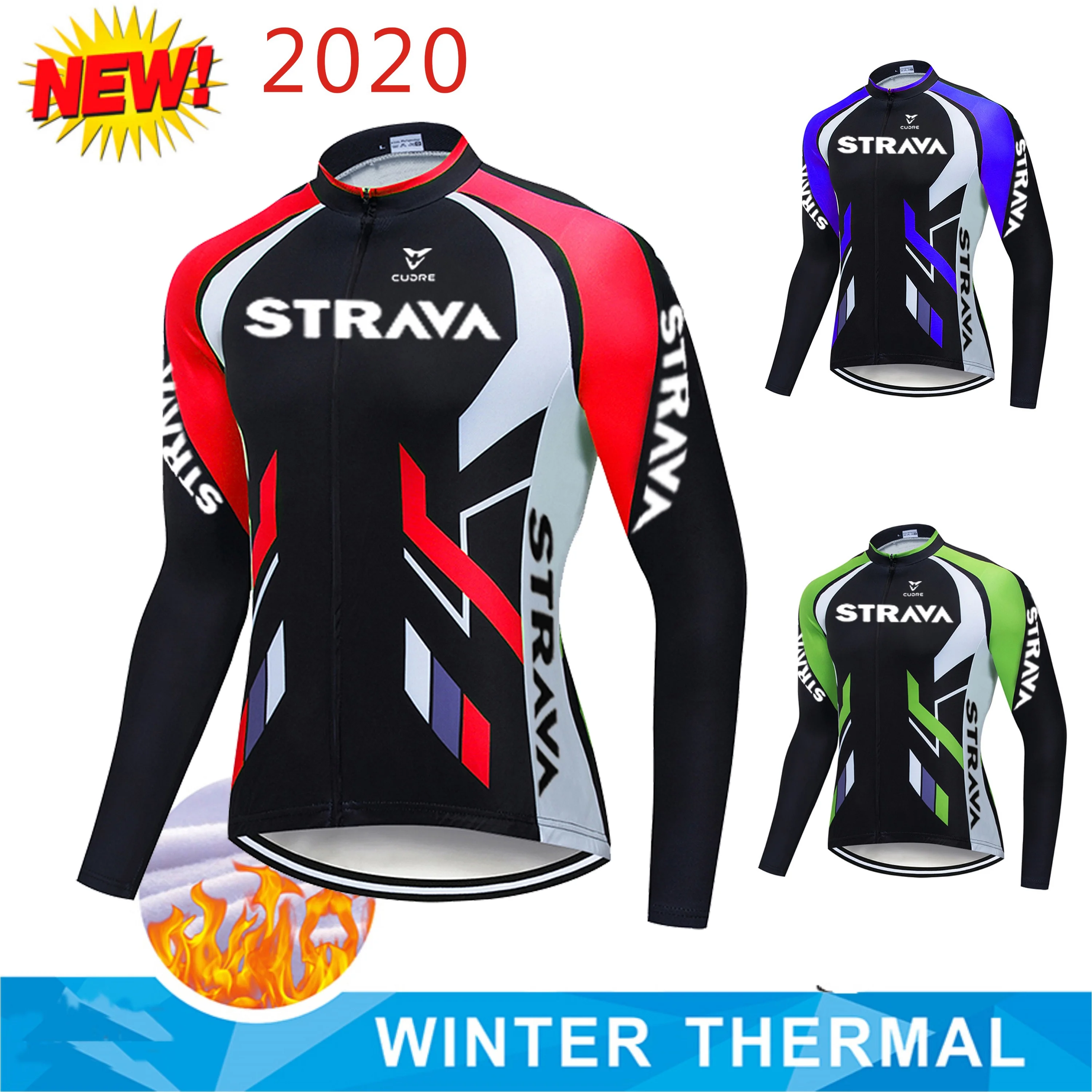 

STRAVA Winter Thermal Fleece Men's Cycling Jersey long sleeve Ropa ciclismo Bicycle Wear Bike Clothing maillot Ciclismo 2020