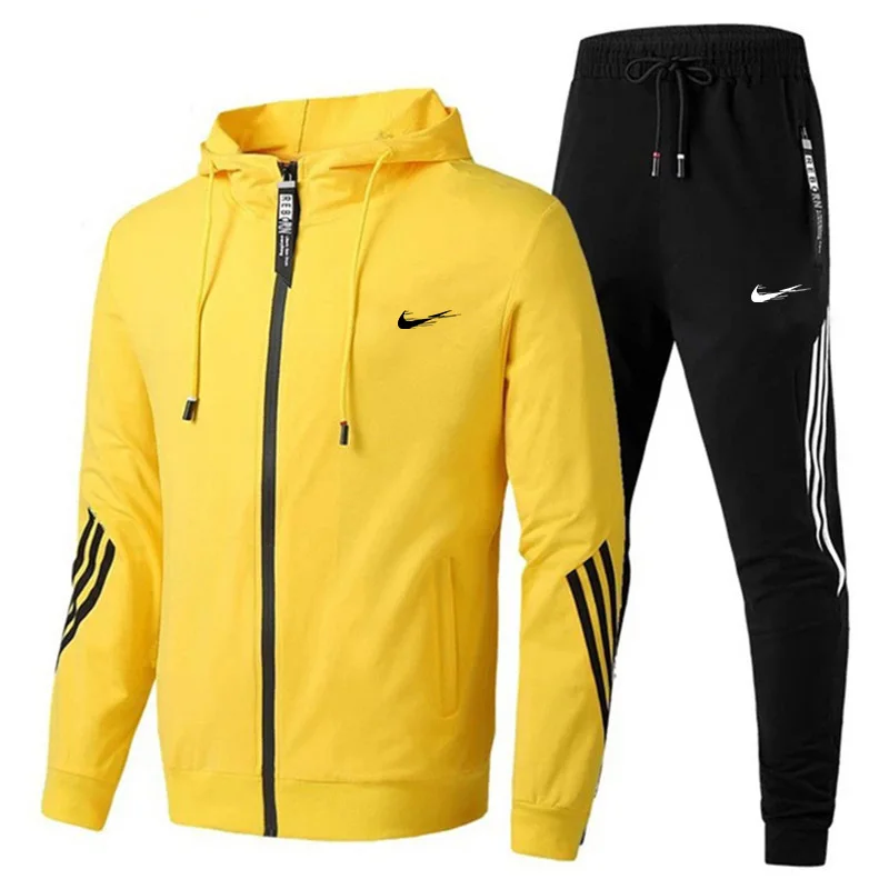 

Men's two-piece striped sportswear and outdoor Hoodie in autumn and winter 2021