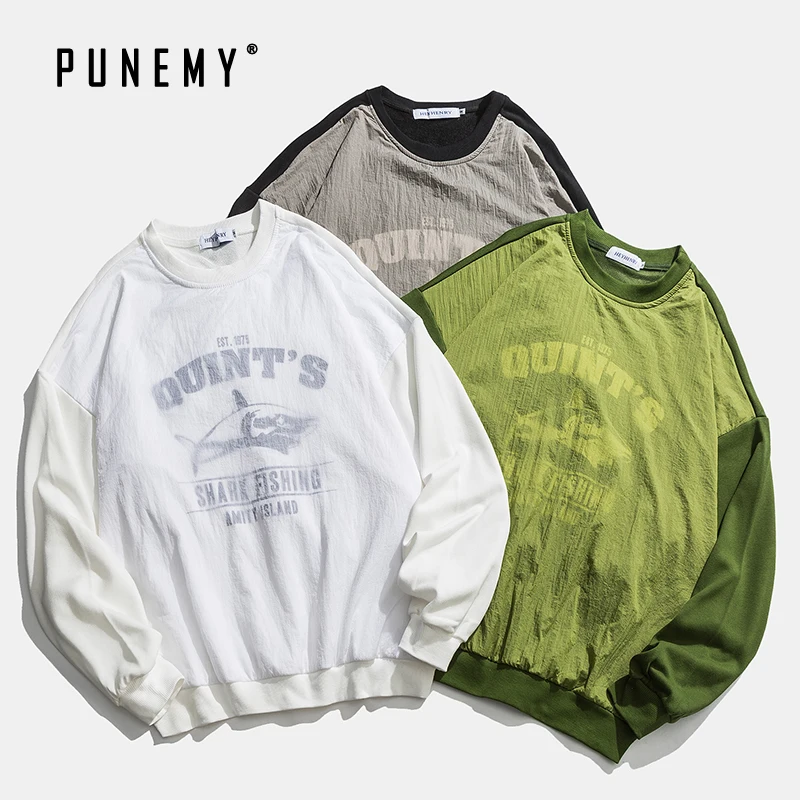 Ретро Хип-хоп мужские толстовки с круглым вырезом Harajuku уличная одежда пэчворк