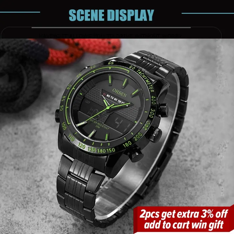 

Men Luxury Brand Wrist Watch Dual time Watch 30m Waterproof Male LED Quartz Clock Digital Sport Men's Watches relogios masculino