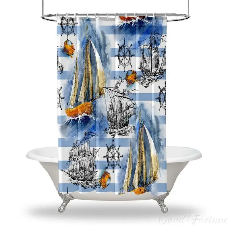 

Ship Printed Showers Curtain Waterproof For Your Bathtub Bathroom Decorations Multiple Sized Sailing Ships