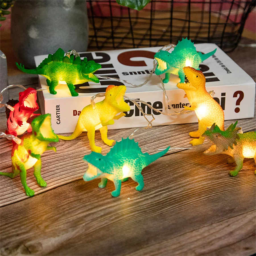 Guirnalda de luces LED con diseño de dinosaurio para niños, iluminación de hadas creativa para habitación de niños, regalo, 10/20