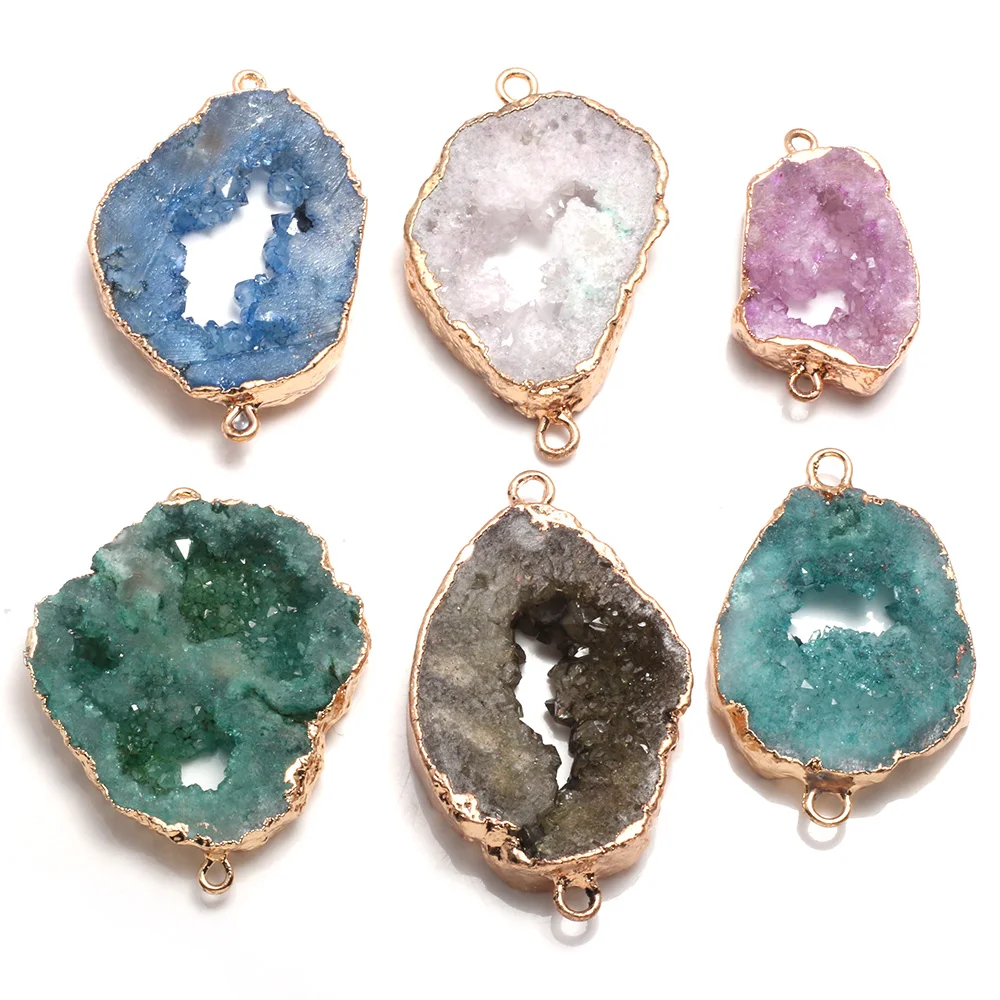 

Natural Agates Stone Pendant Connectors Irregular Druzy Geode Agates Stone Link Charms For Jewelry Making Necklace Bracelet Gift