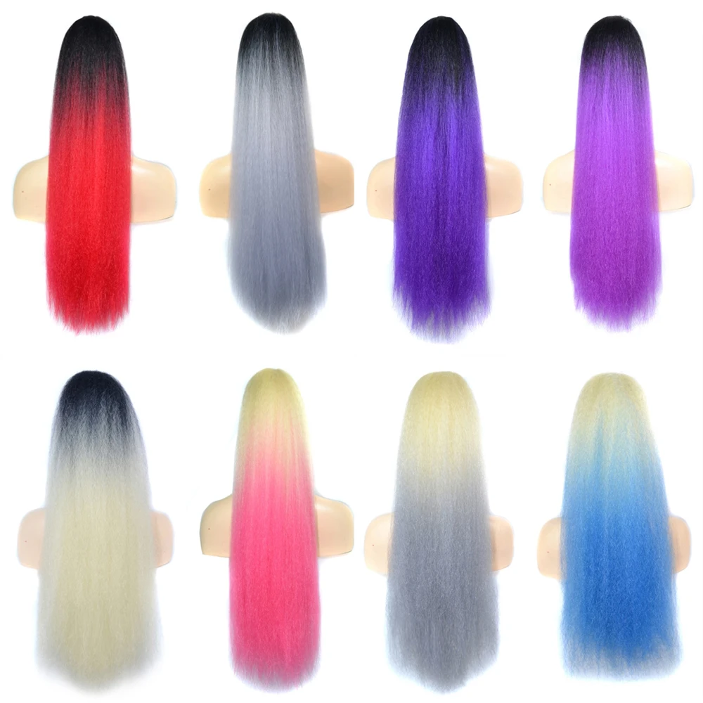 ZM 16 цветов 24 дюйма афро курчавый прямой хвост на клипсе синтетический Yaki кулиска