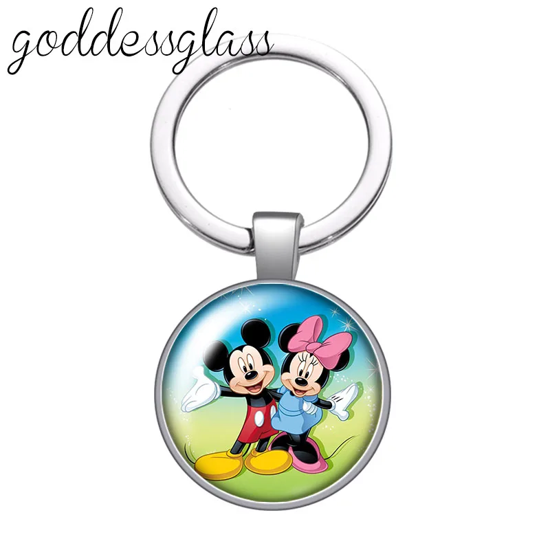 Милая Микки Маус Минни круглая стеклянная Фотосумка автомобильный брелок кольцо