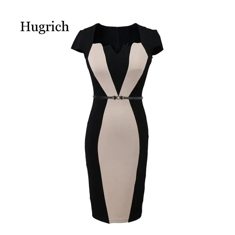 Женское платье-карандаш в стиле ретро с контрастным поясом для работы деловой