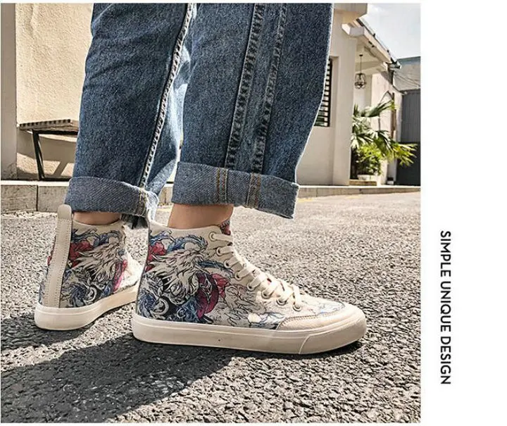 New Spring High Top Men Casual Vulcanize Shoes Boy Fashion Breathable Canvas Sneakers Graffiti Maker Comfortable Shoes A317