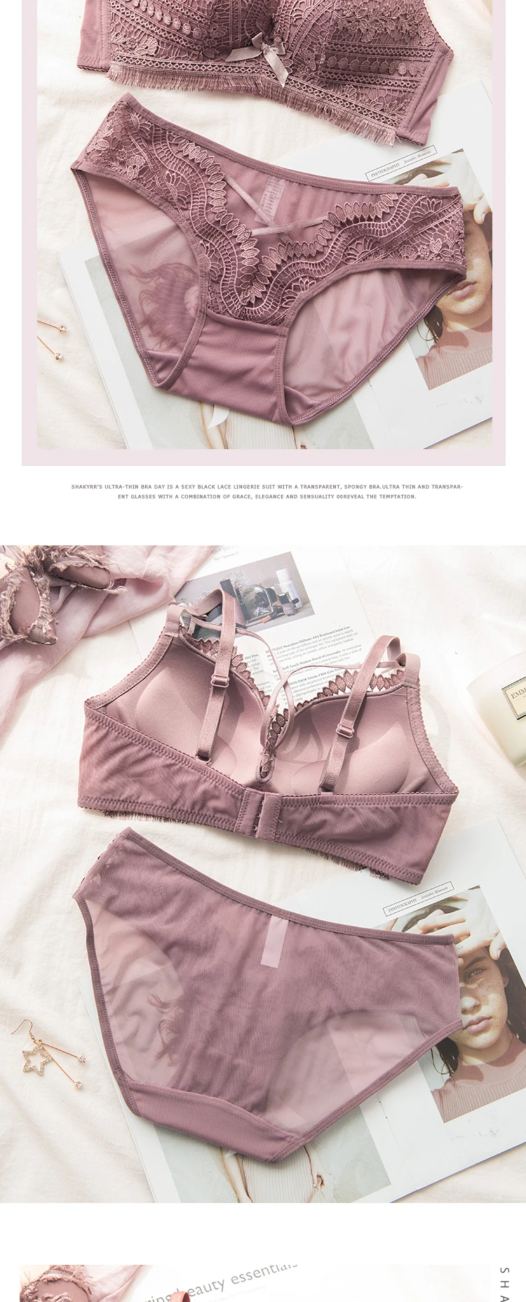 Roseheart Женские Модные фиолетовые пикантное Красное Нижнее белье бюстгальтеры вышивка кружевной бант хлопковые трусики беспроводные комплекты бюстгальтеров нижнее белье A B Роскошные