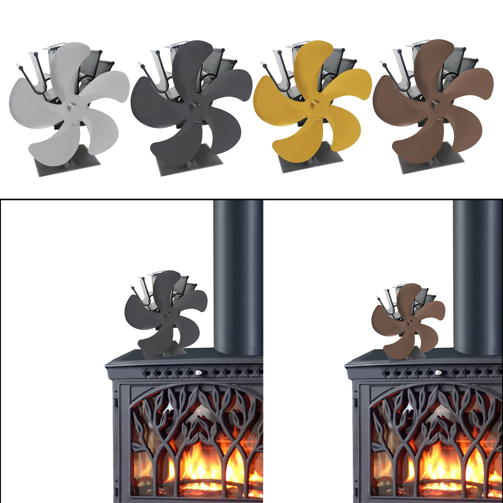 

5 Blades Wood Burning Stove Fireplace Fan Circulates Warm/Heated Stove Fan