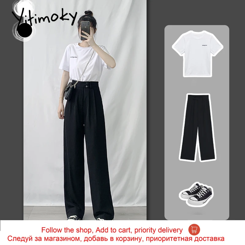 

plus size 5XL high waist pants women trousers korean wide leg pants Solid Straight harajuku clothes black pink 2020 fashion new