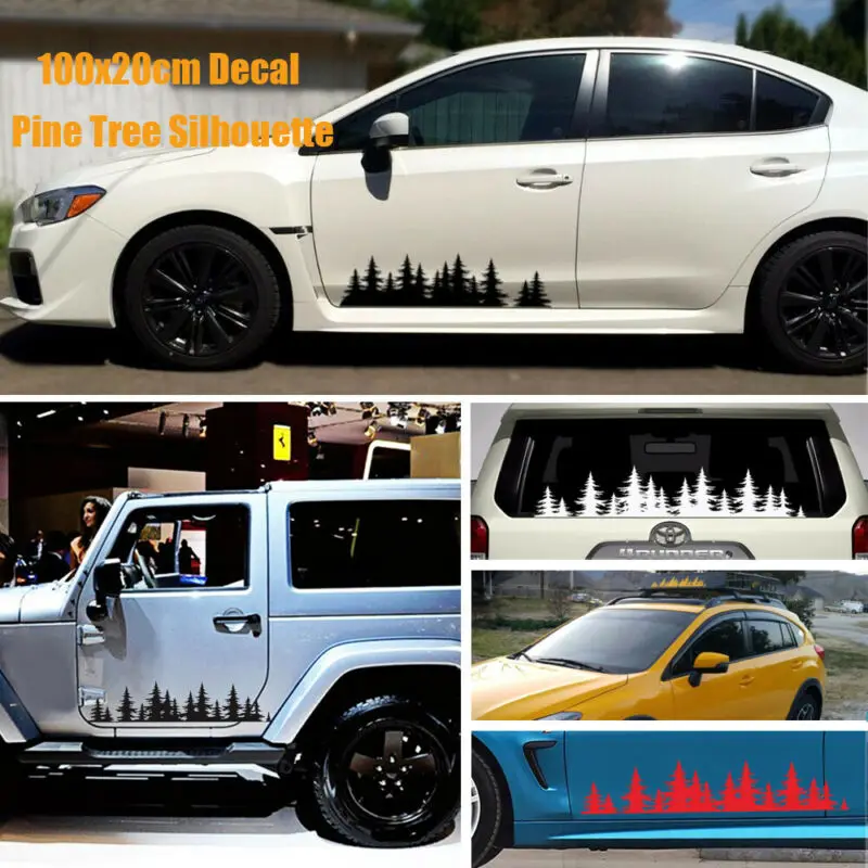 Графическая наклейка на дверь с изображением рождественской елки леса заказ