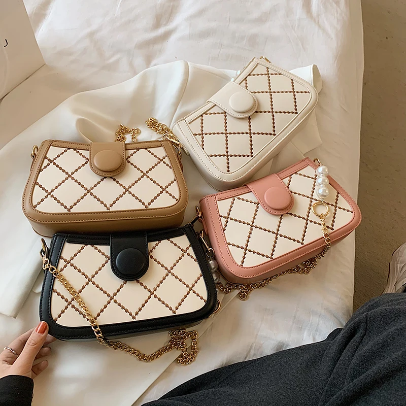 

Popular Pearl Chain Design Small Underarm Crossbody Bags For Women 2021 Summer Shoulder Purses Luxury Trending Branded Handbags