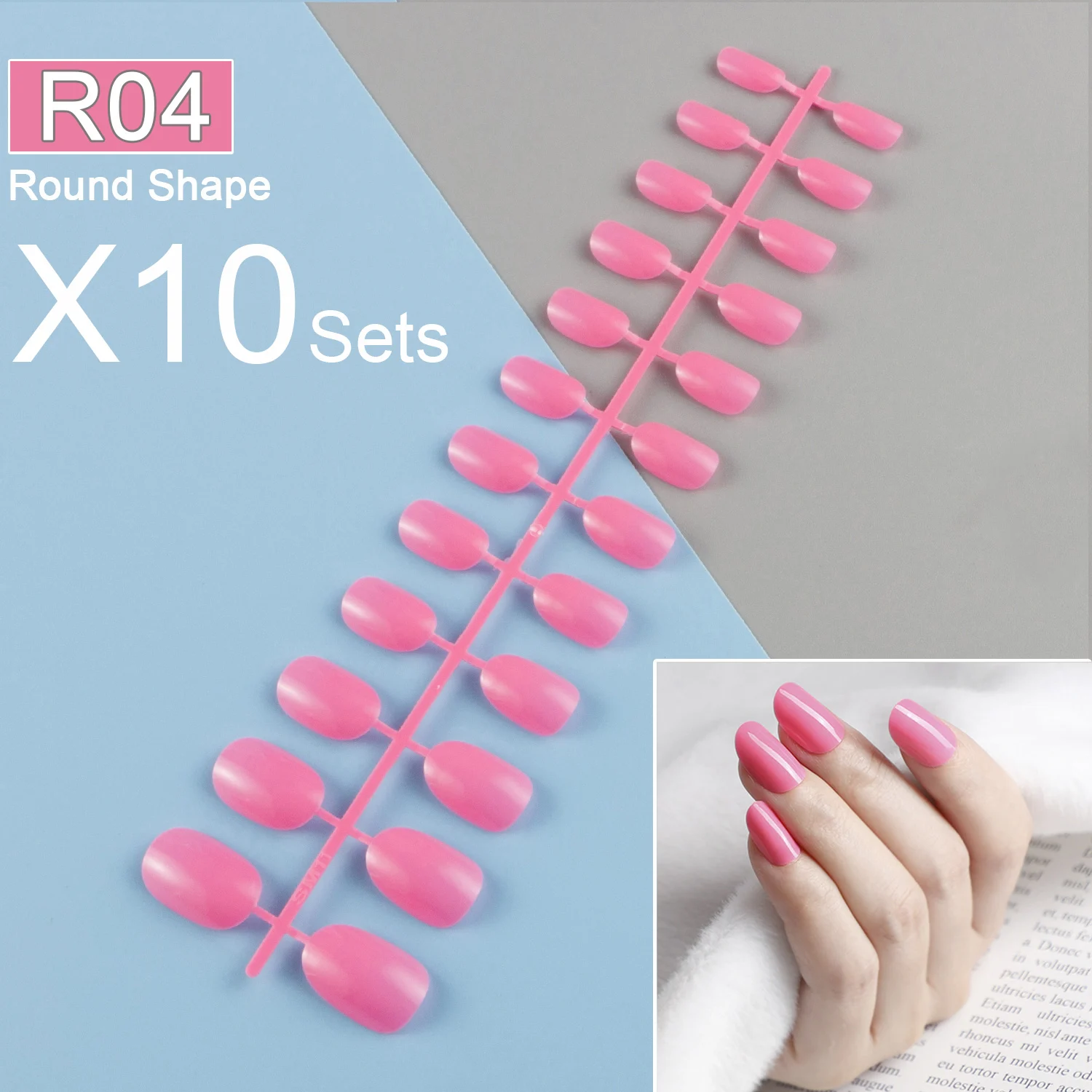 

Hot Pink Color 24 Pieces/Set, 10 Sets Same Color or Mixed Color Short Round False Nail Tips Press on Full Cover Fake Nail Tips