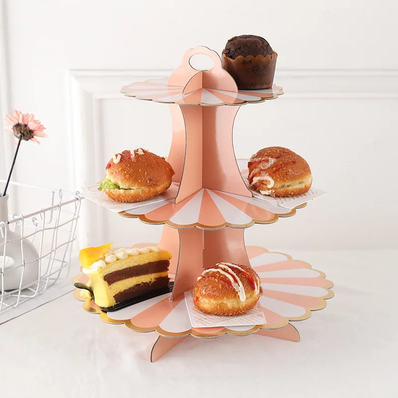 

Cake stand disposable multi-layer paper creative birthday party supplies three-layer bronzing dessert table cake decoration