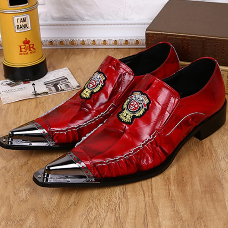 

Туфли мужские из натуральной кожи, с металлическим острым носком, в британском стиле, размера плюс