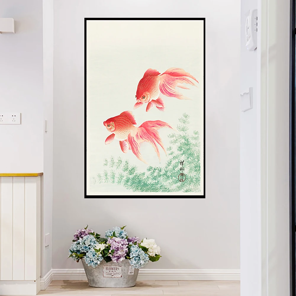 Золотая рыбка Охара Косона Утагава Ёсикадзу Японский Художник Постер Картина на Холсте Декор для Спальни Картины на Стену Домашний Декор.