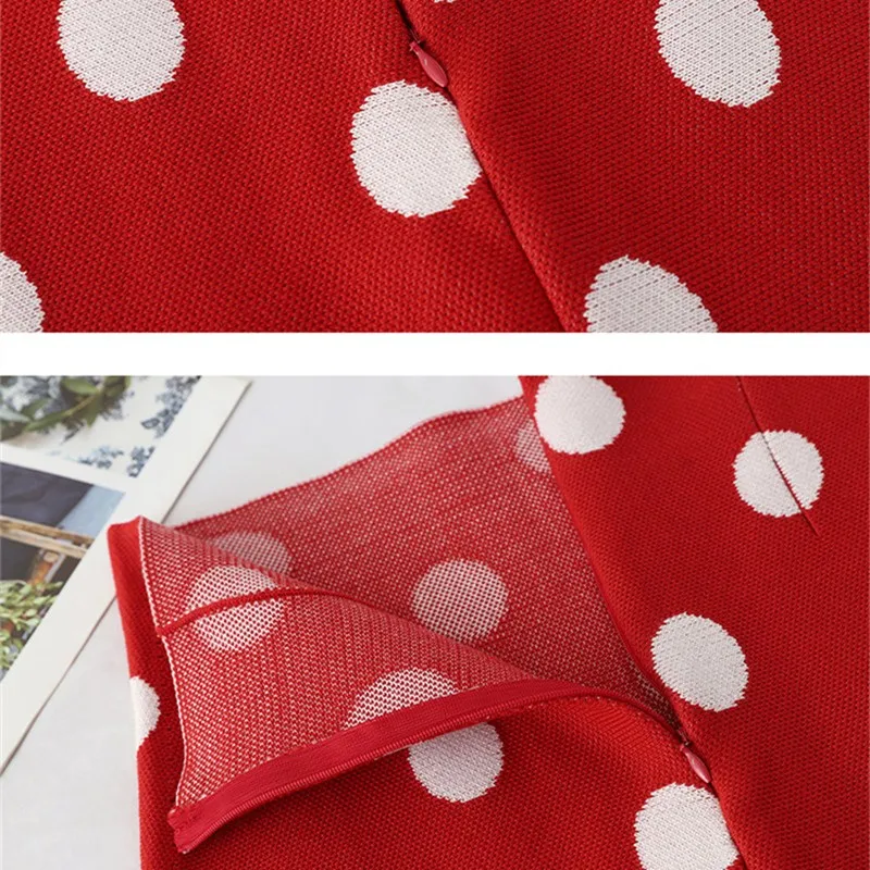 

2021 Spring Autumn Retro Sweet Polka Dot Slim Skirt Women Half-Length Bodycon High Waist Knitted Ruffle Sweater Skirt
