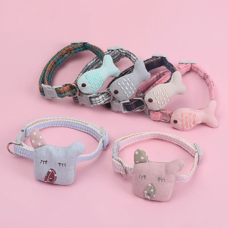 

Pet Supply Pet Neck Strap Cat Collar Pet Collar Pet Neck Ring Plaid Embroidered Cute decorative fish collar Basic Adjustale New