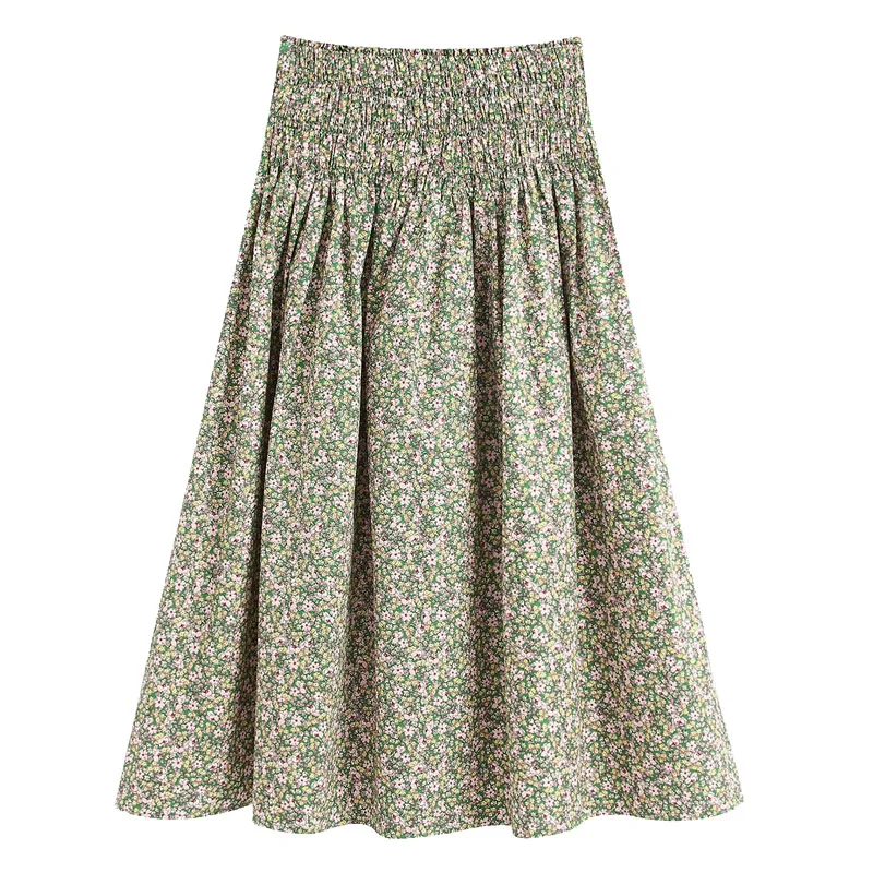 

2020 Women Chic Fashion Floral Print Pleated Skirt Vintage High Elastic Waist Skirts Casual Faldas Mujer