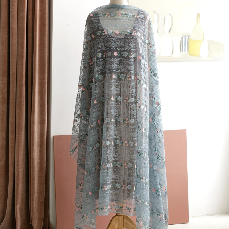 Кружевная ткань с вышивкой белая/черная/синяя сетка ширина 130 см 0 5 м/лот для шитья