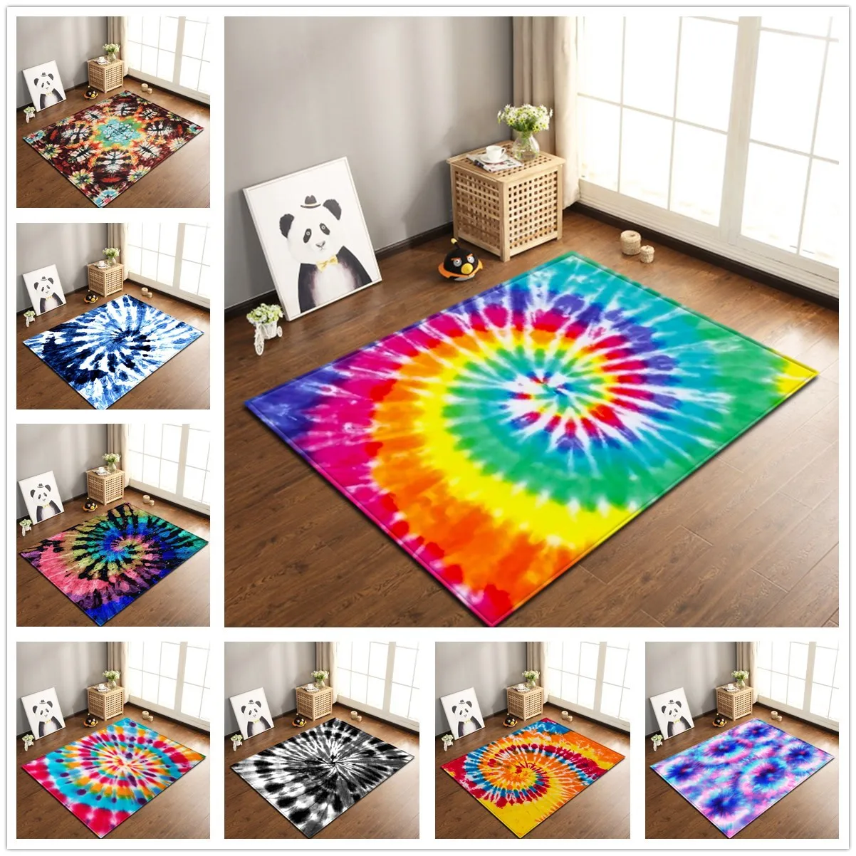 

Corlorful Tie-dye Carpets Living Room Rug Large Girls Room Child Play Mat Bedroom Floor Area Rug Non-Slip Doormat Entrance Door