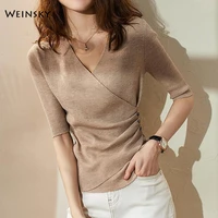 fashion women half sleeve crossover pullover sweater