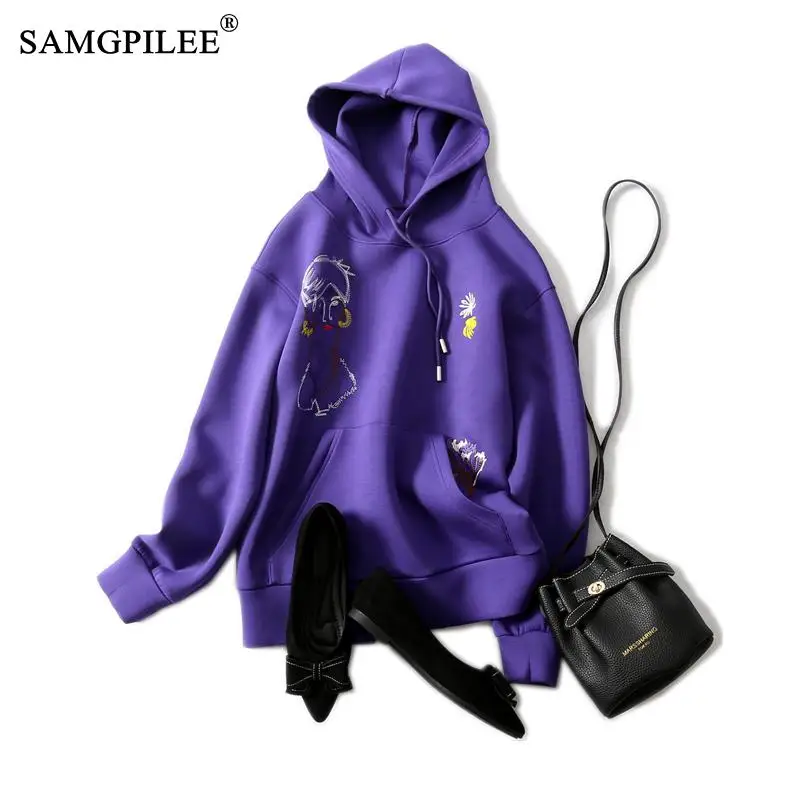 

Women Sweatshirt 2021 Casual Oversized Hoodie Cotton Full Sleeve Cartoon Pullovers Hooded Collar Winter Sweatshirts For Woman