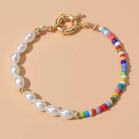 kirykle 2021 new ins style bohemian bracelet for women charm handmade faux pearl beaded bracelet pulsera women jewelry gift