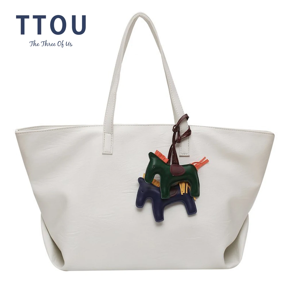 

TTOU Big Leather Handbag Women Shopping Girl Tote Solid Color Shoulder Bag Large Capacity Handle Bag Reusable Lady Tote bolsa